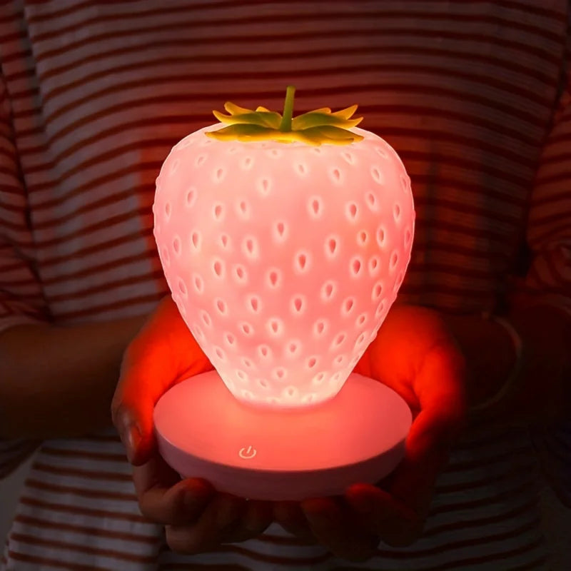 Strawberry Shape USB Rechargeable Silicone Night Light Touch Sensitive Girls Bedroom Creative LED Energy Saving Fun Light Gift tableandwalllamps