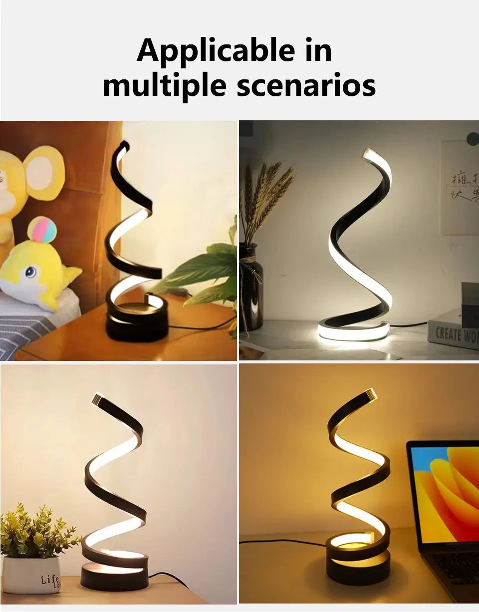 Modern Spiral Table LED Night Light Dimmable Desk Lamp Living Room Nightstand Lamp Bedside Table Study Office Bedroom Decoration tableandwalllamps