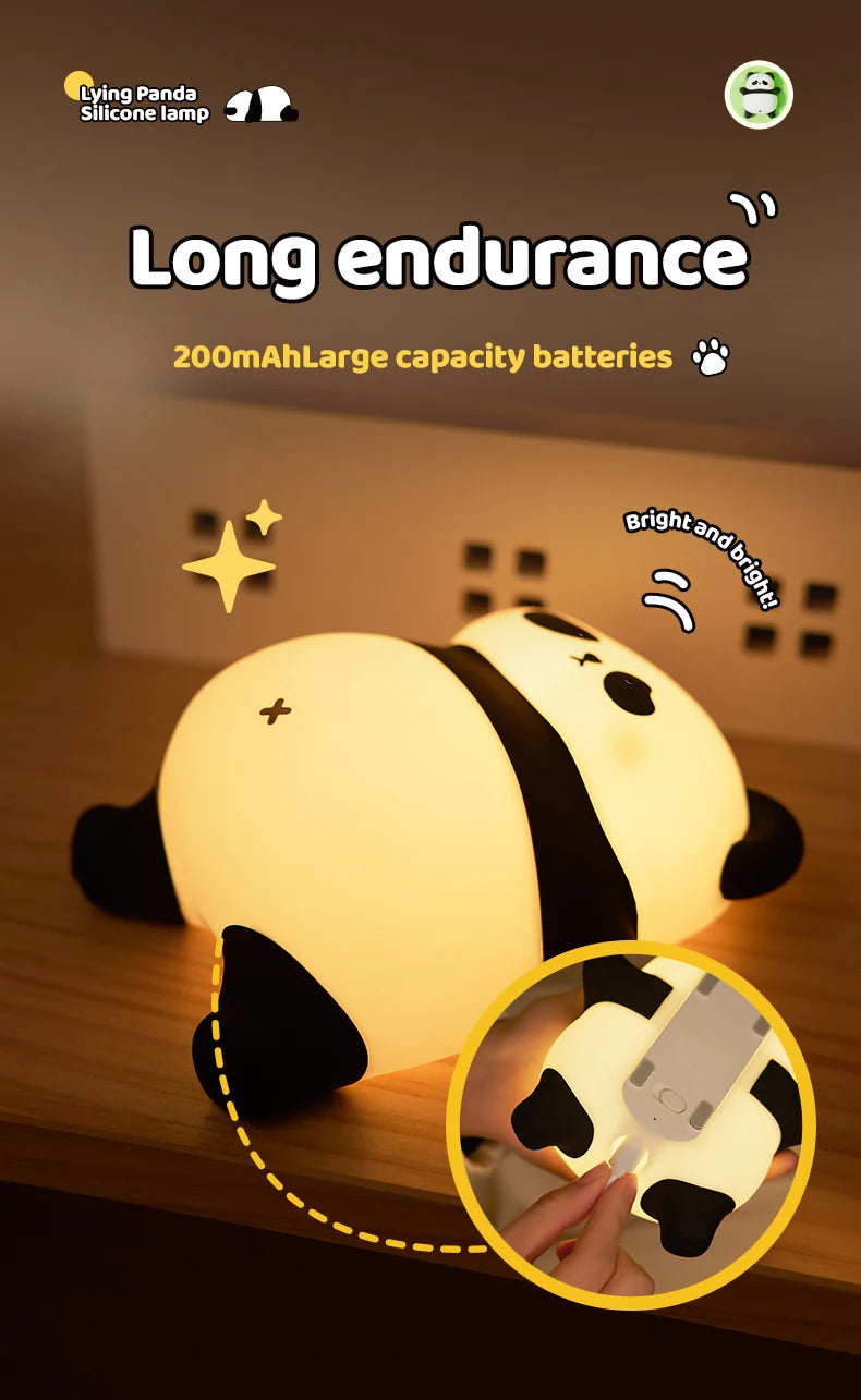 Panda LED Night Light Cute Silicone Lamp Baby Nursery Touch Sensor Nightlight Rechargeable with 3 Warm Light for Wholesale tableandwalllamps