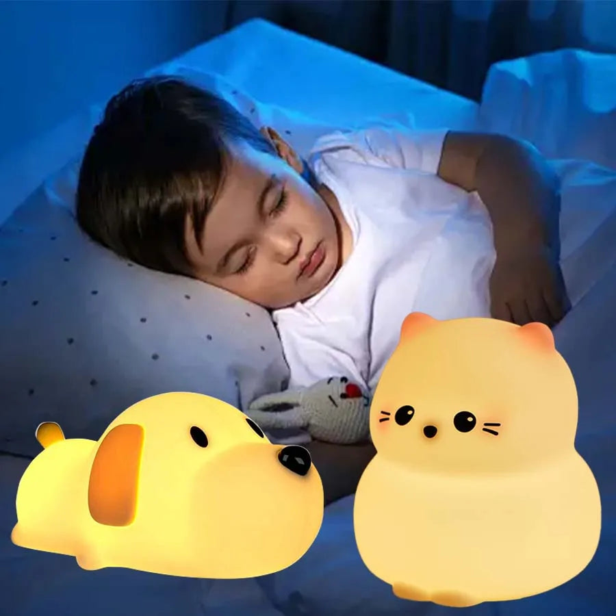 Puppy Cat Night Light Rechargeable Nursery Led Table Lamp Silicone Kawaii Birthday Gifts for Kids Toddler Room Bedroom Decor tableandwalllamps