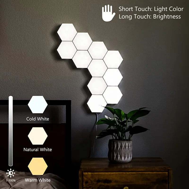 Touch Sensitive Night RGB Lighting, Geometric Module DIY Assembly Night Light, RGB Hexagonal Wall Light, Tactile Night Light tableandwalllamps