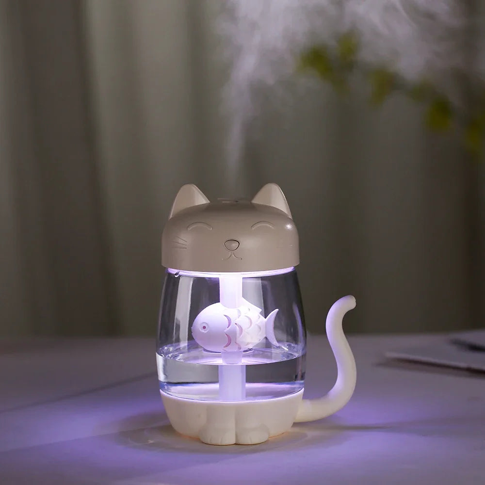 350ML Cat Air Humidifier - Color LED Light - Ultrasonic Cat Eat Fish USB Aroma Diffuser tableandwalllamps