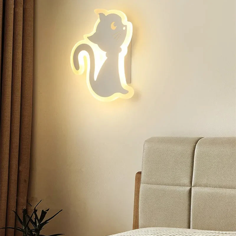 Children's room wall light Northern Europe modern simple creative male and female bedroom minimalist bedside lamp cat wall light tableandwalllamps