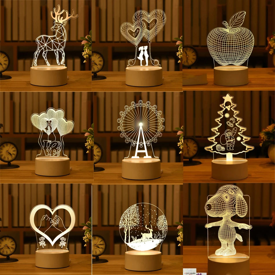 3D Lamp Acrylic USB LED Night Lights Neon Sign Lamp Xmas Christmas Decorations for Home Bedroom Birthday Decor Wedding Gifts tableandwalllamps