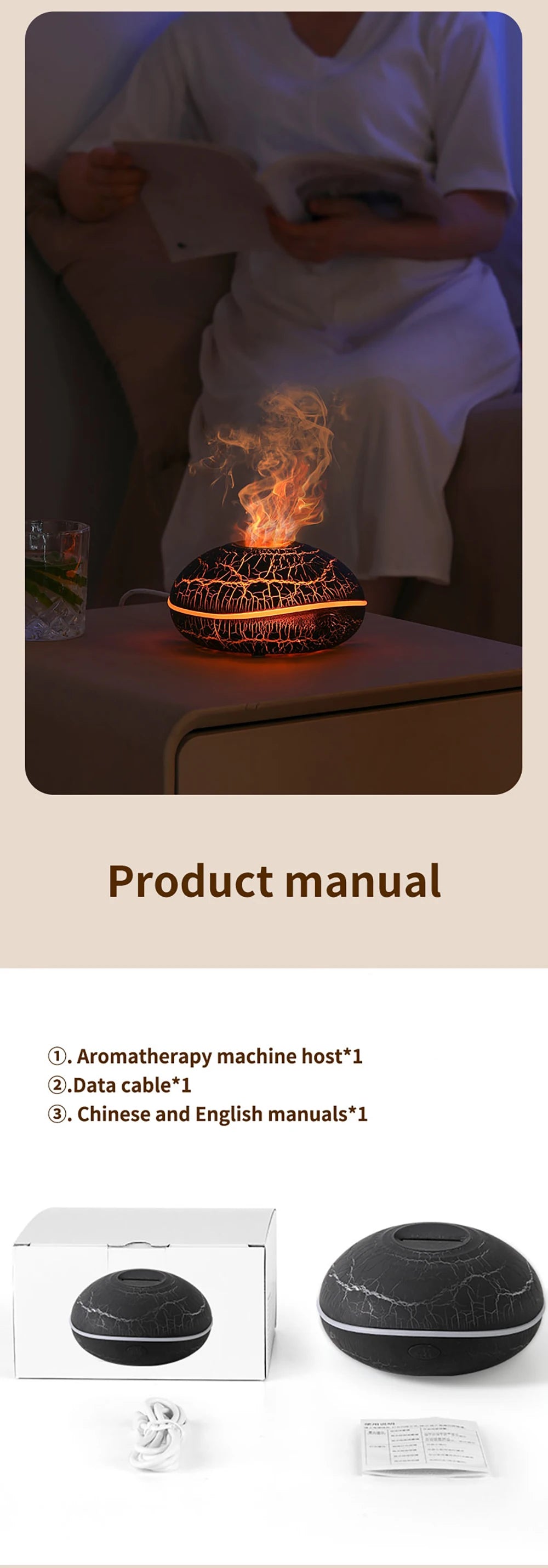 Flame Humidifier Aroma Diffuser Essential Oil Diffuser Fire Humidifier for Home Aromatherapy Fragrance Diffuser with Night Lamp tableandwalllamps