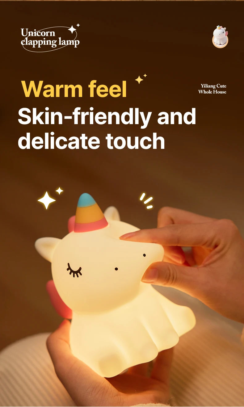 1pc Unicorn Cute Silicone LED Night Light For Boys Girls USB Rechargeable Cartoon Animal Bedroom Decoration Touch Night Lamp tableandwalllamps