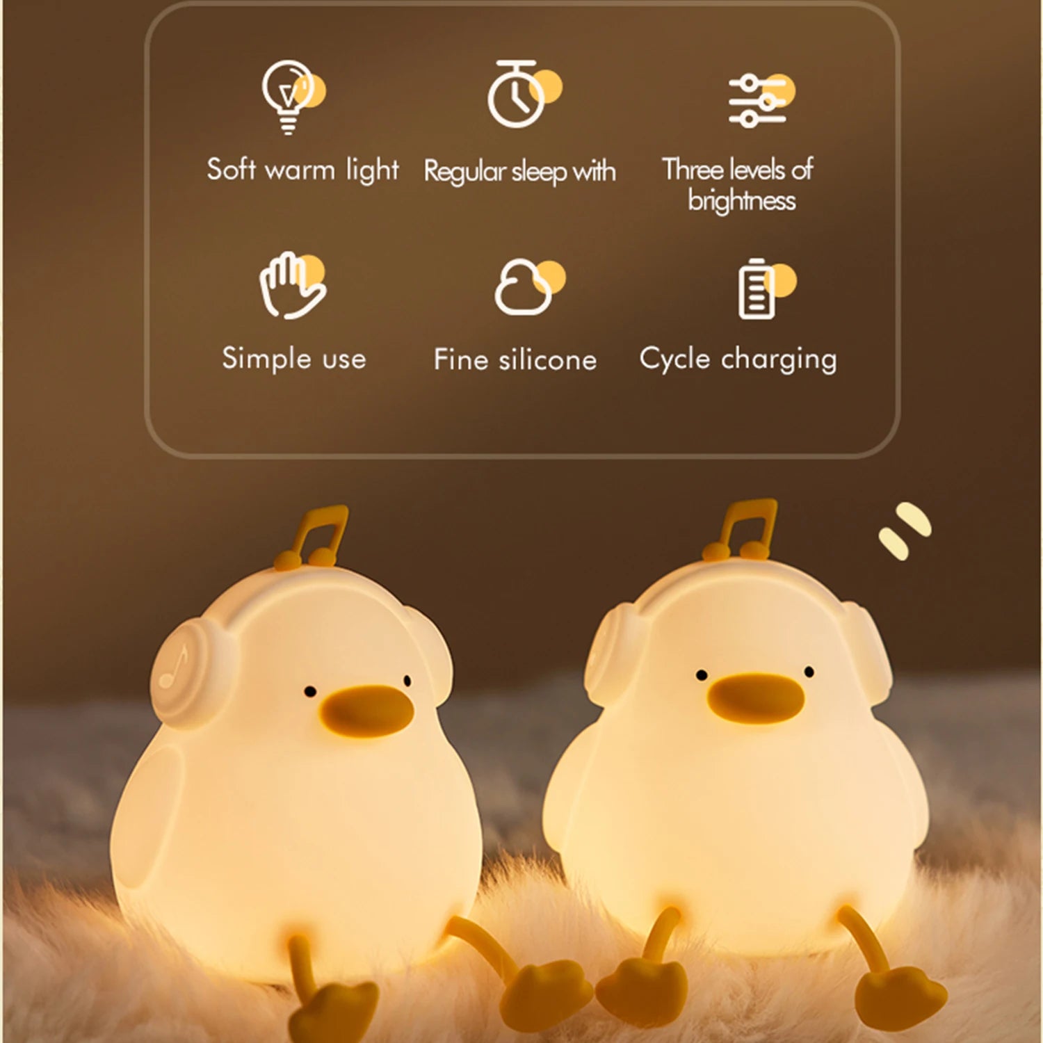 Funny Duck Rechargeable LED Night Light Silicone Lamp Bedside Cartoon Cute Children Nightlights for Home Room Decor Birthday Gif tableandwalllamps