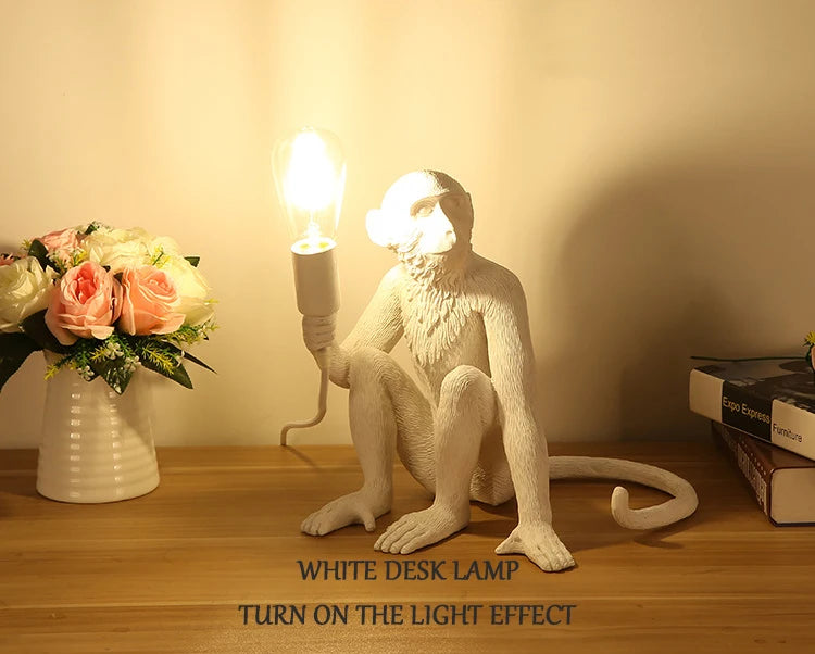 SANDYHA Nordic Resin Table Light Black White Monkey Led Desk Lamp for Bedside Children's Room Study Coffee Shop Decor Wall Lamps tableandwalllamps