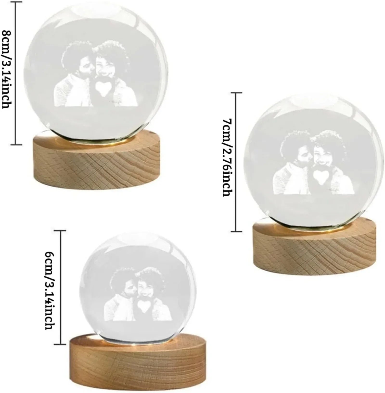 Custom Snow Globe Night Light, Personalized 2D Crystal Ball, Wedding, Couple Keepsake Lamp tableandwalllamps