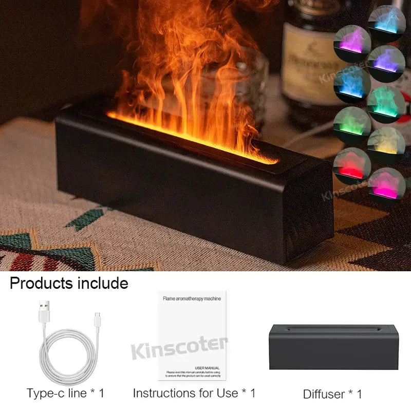 KINSCOTER Essential Oil Aroma Diffuser Flame Air Humidifier Ultrasonic Cool Mist Difusor with  RGB Realistic Fire Night Light tableandwalllamps