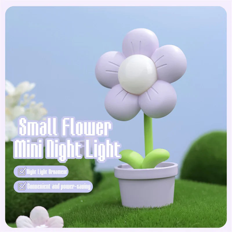 Mini LED Flower Night Light Cute Small Table Lamp Desktop Ornament Bedside Bedroom Ambient Lights Children Toy Kids Holiday Gift tableandwalllamps