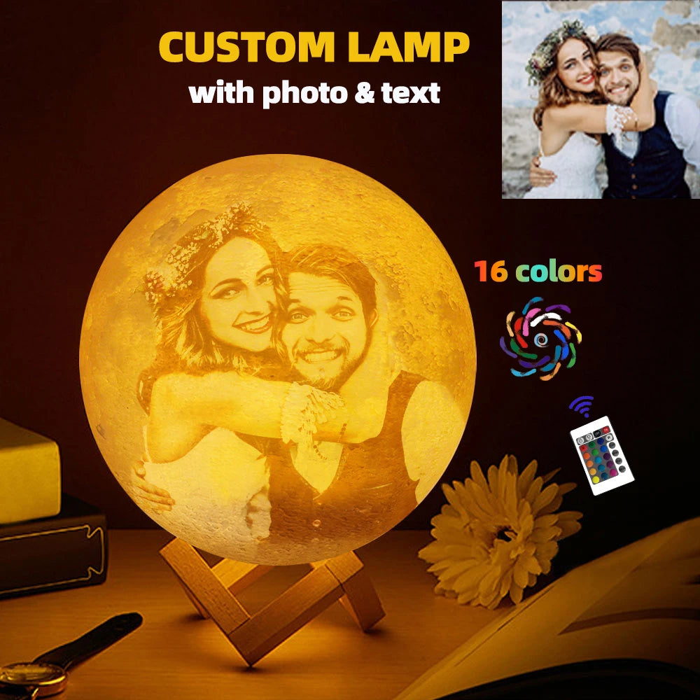 Customized 3D Printing Moon Lamp Personalized Photo Text Night Light USB Rechargeable Gift for Birthday Mother's Valentine Day tableandwalllamps