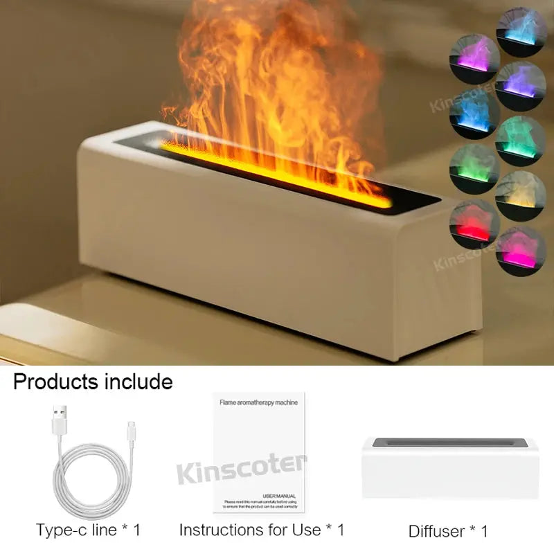 KINSCOTER Essential Oil Aroma Diffuser Flame Air Humidifier Ultrasonic Cool Mist Difusor with  RGB Realistic Fire Night Light tableandwalllamps