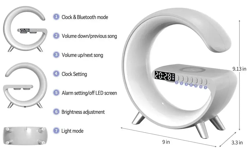 15W Wireless Charger Stand LED RGB Light Desk Lamp Speaker APP Control For iPhone 14 13 12 11 X 8 Samsung Fast Charging Station tableandwalllamps