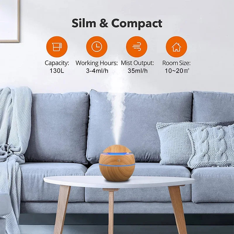 USB Ultrasonic Cool Mist Sprayer Essential Oil Fragrance Mini Home Wood Grain Air Humidifier Electric Air Aroma Diffuser Purifie tableandwalllamps