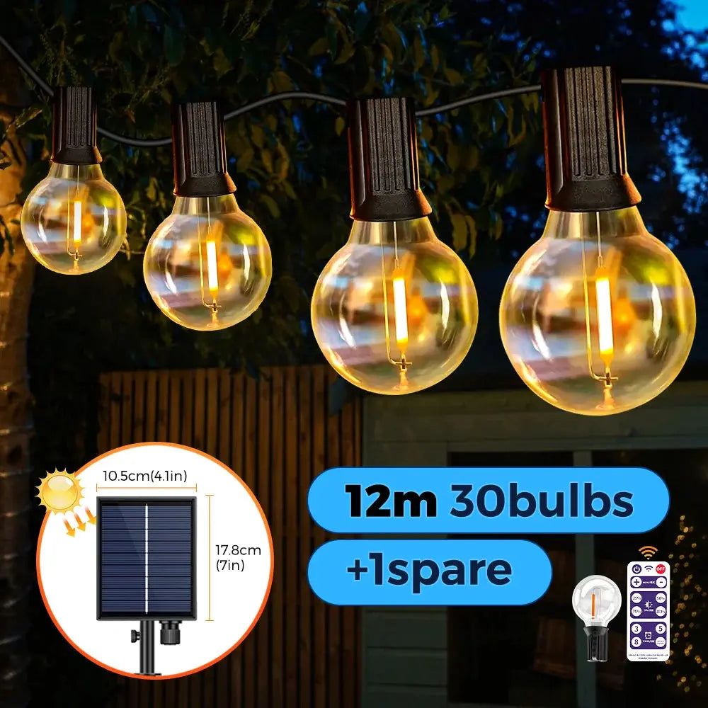 Solar String Lights Outdoor G40 Patio Lights with LED Shatterproof Bulbs,Weatherproof Hanging Lights for Backyard Bistro tableandwalllamps