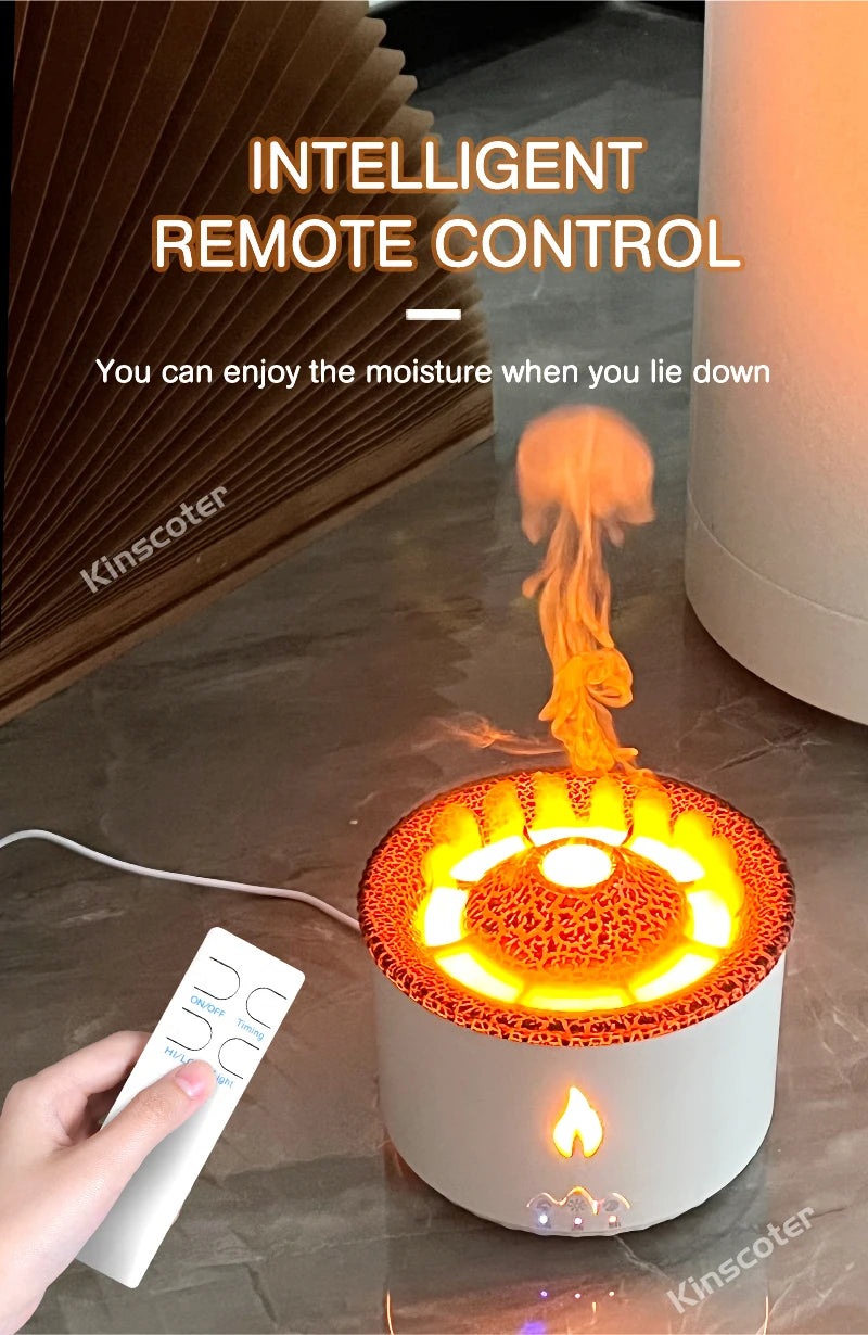 KINSCOTER Volcano Flame Aroma Diffuser Jellyfish Smoke Ring Air Humidifier 360ml Aromatherapy Essential Oil Diffuser Cool Gift tableandwalllamps