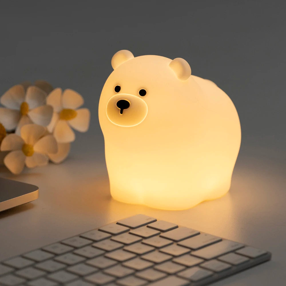 Silicone Cat Dog Night Light USB Rechargeable Nursery Sleeping Lamp Kawaii Bear Cordless Night Lights For Kids Room Decor tableandwalllamps