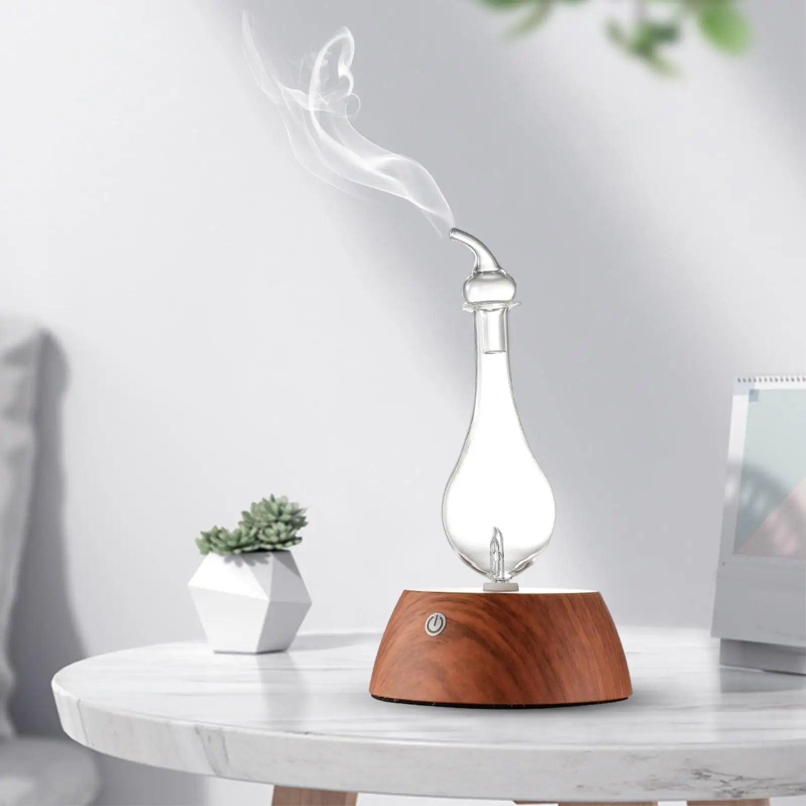 50ML Air Humidifier Mini Aromatherapy Diffuser Essential Oil Atomizer Cold Spray Wood Base Glass Reservoir for Home Office Yoga tableandwalllamps