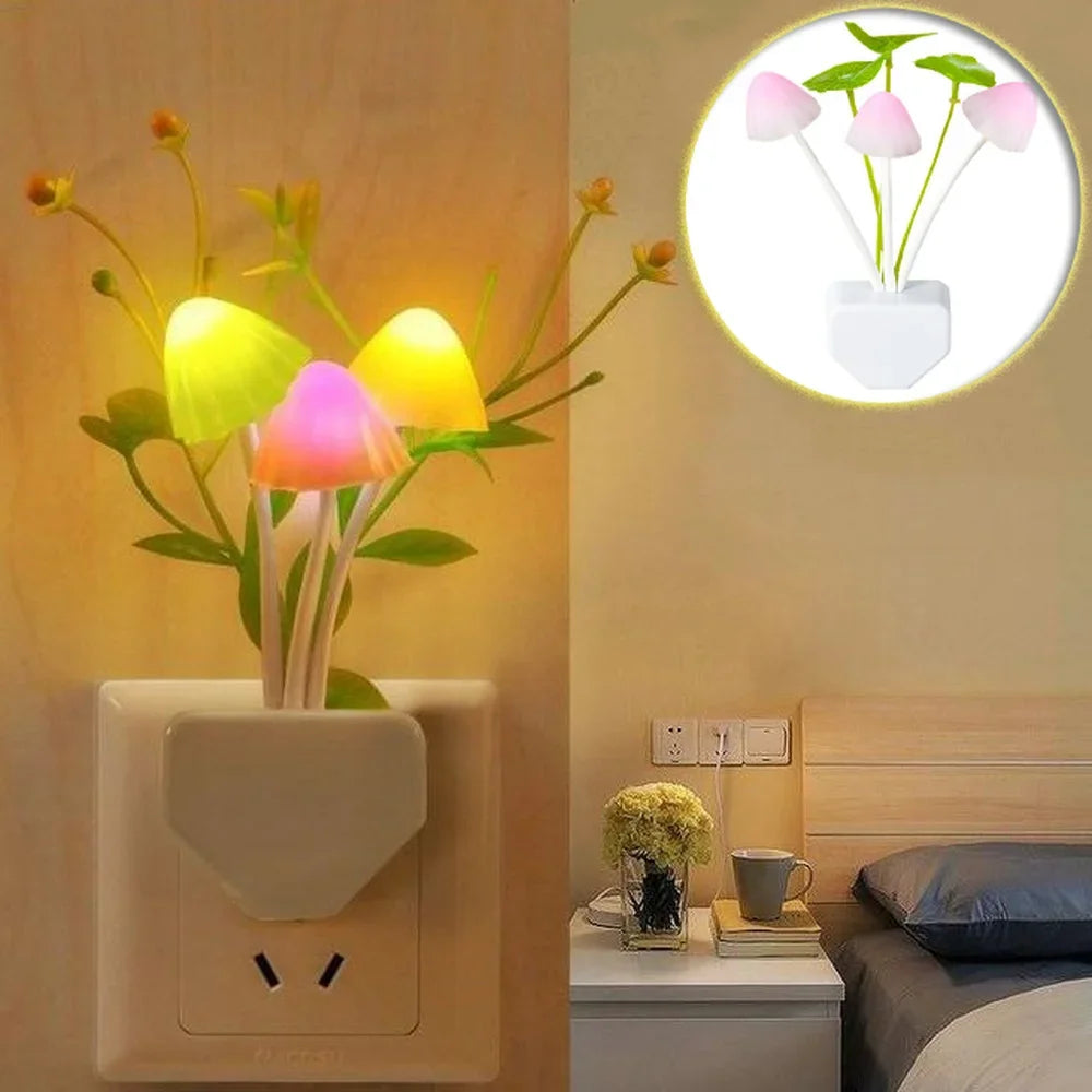 LED Night Light Sensor 3 LED Colorful Dream Flower Mushroom Lamp Novelty Night Light Bedroom Babyroom Lamps for Kids Gifts tableandwalllamps