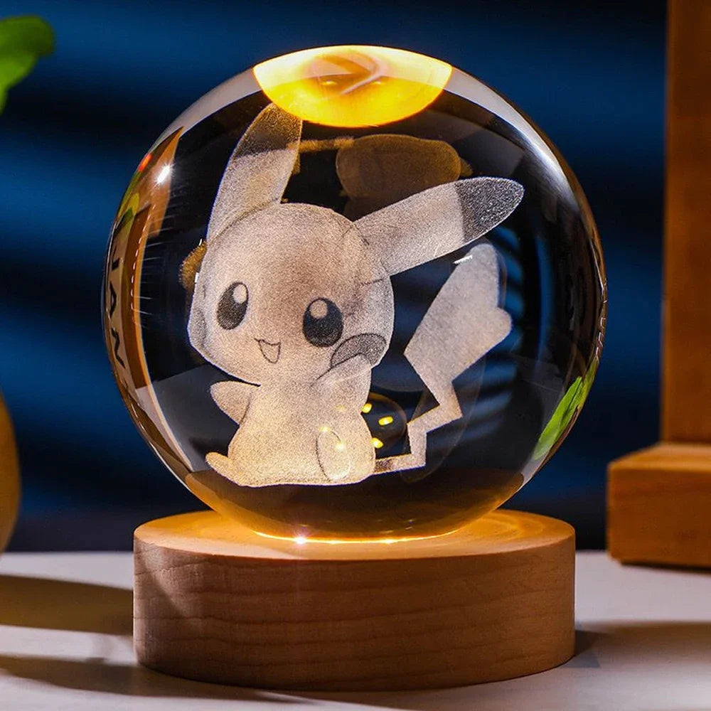 6cm 3D Crystal Ball Pikachu Stitch Doraemon A Dream Hello Kitty Crystal Planet Night Light Laser Carving Children's Gifts tableandwalllamps