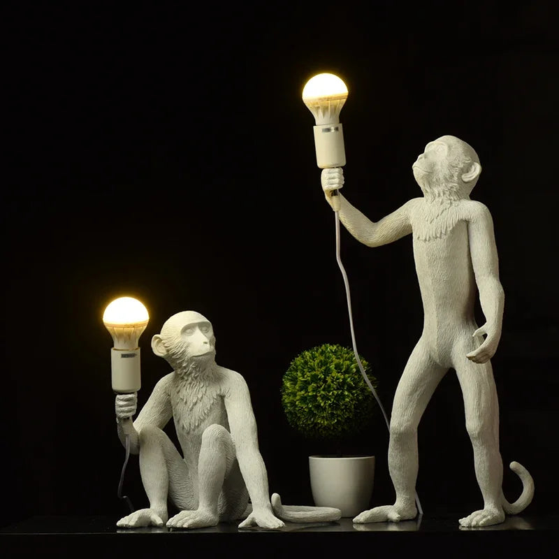 SANDYHA Nordic Resin Table Light Black White Monkey Led Desk Lamp for Bedside Children's Room Study Coffee Shop Decor Wall Lamps tableandwalllamps