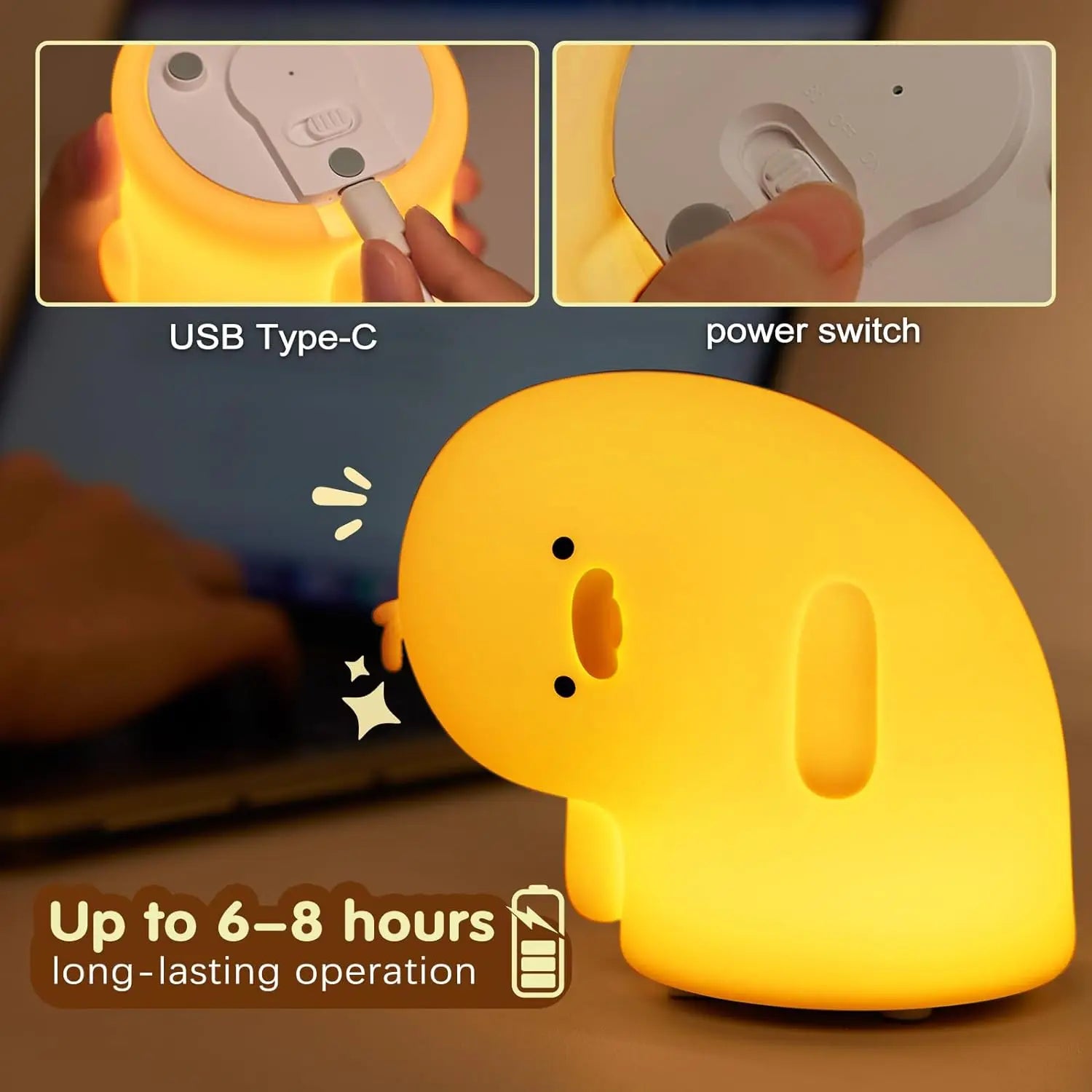 Funny Duck Rechargeable LED Night Light Silicone Lamp Bedside Cartoon Cute Children Nightlights for Home Room Decor Birthday Gif tableandwalllamps