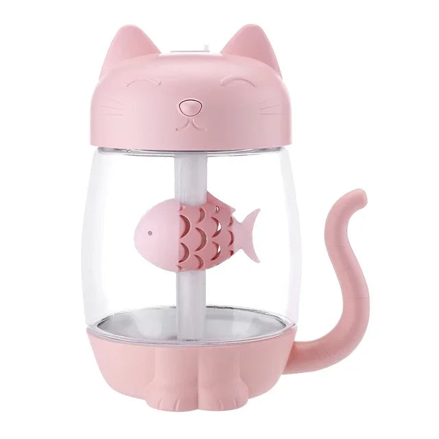 350ML Cat Air Humidifier - Color LED Light - Ultrasonic Cat Eat Fish USB Aroma Diffuser tableandwalllamps