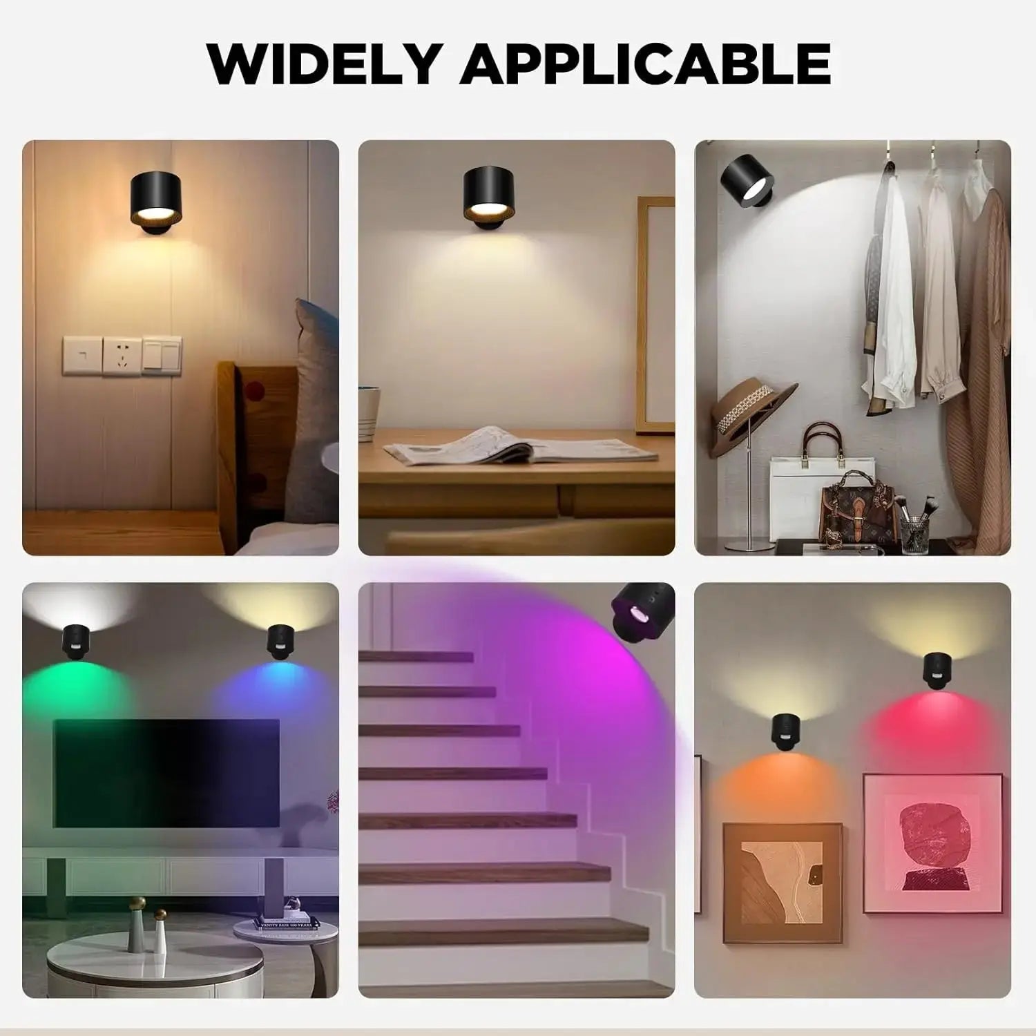 9 Colors 360° Rotation Wall Lamp Mounted Night Lights RGB LED Up Down Remote Rechargeable Wireless Reading Bedroom Lamp tableandwalllamps