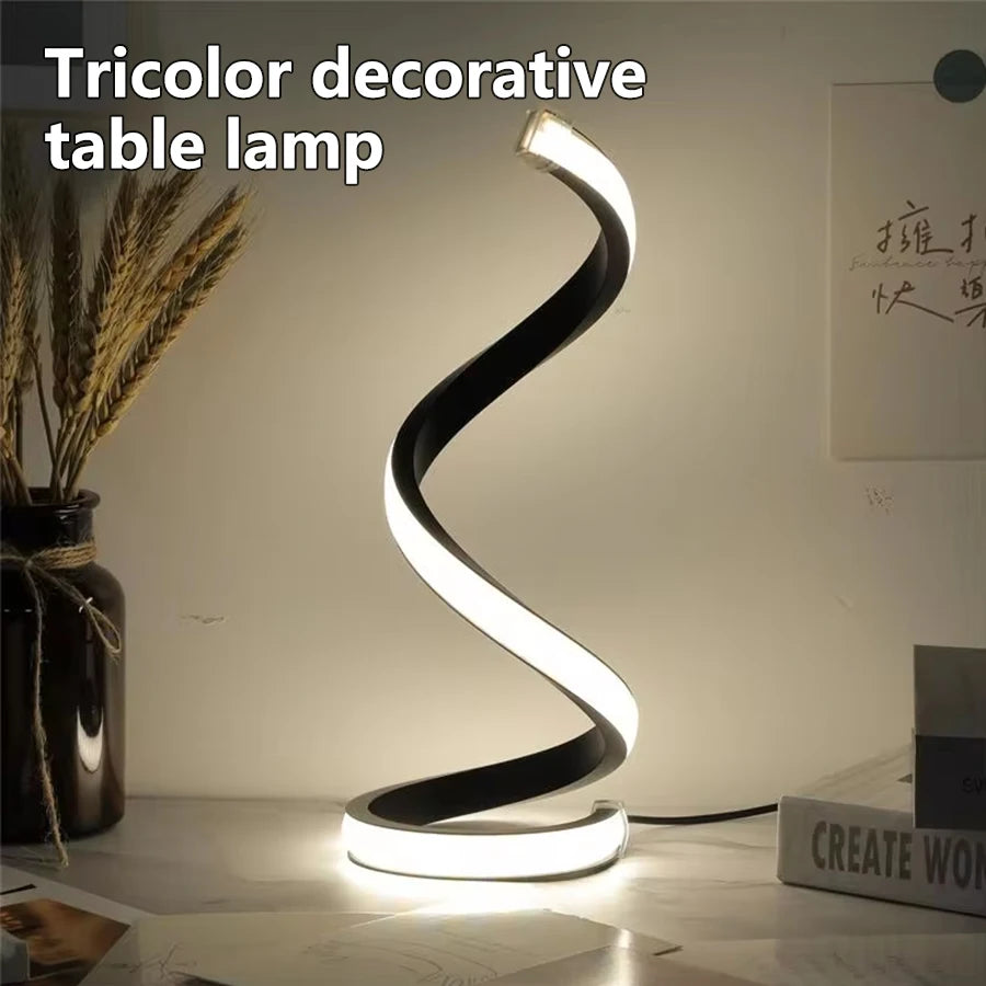 Modern Spiral Table LED Night Light Dimmable Desk Lamp Living Room Nightstand Lamp Bedside Table Study Office Bedroom Decoration tableandwalllamps