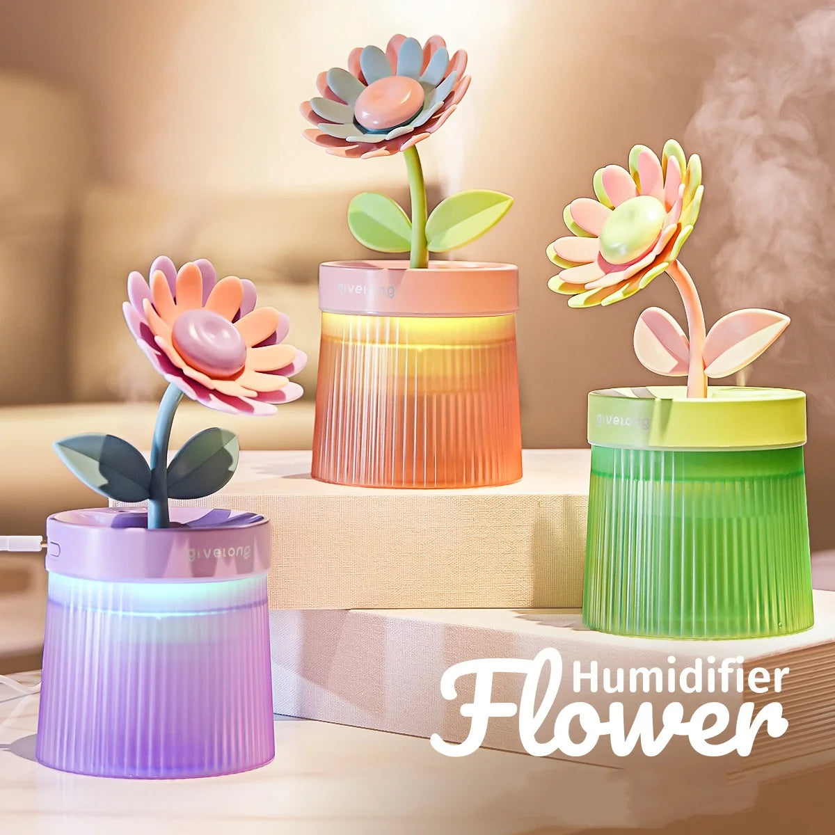 2024 Humidifier Portable USB Ultrasonic Colorful Cup Aroma Diffuser Cool Mist Maker Flower Air Humidifier Purifier With Light tableandwalllamps