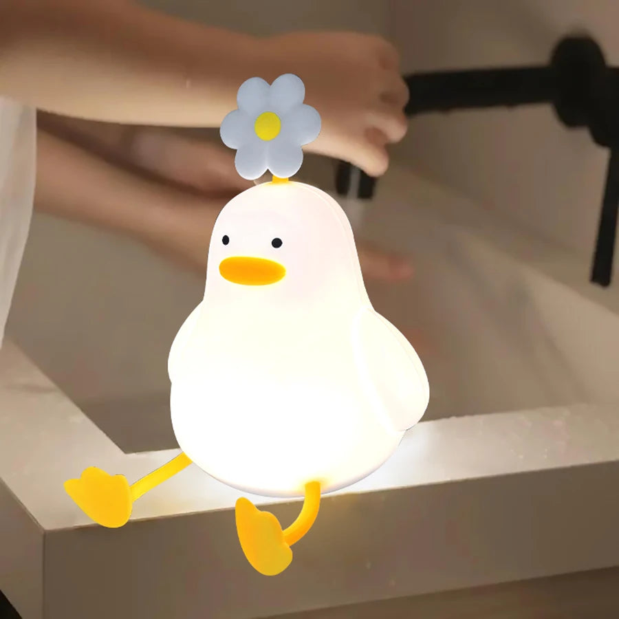 New Design LED Dimmable Flower Duck Night Lamp  Lamp USB Rechargeable Silicone Cute Duck Night Light for Bedroom tableandwalllamps