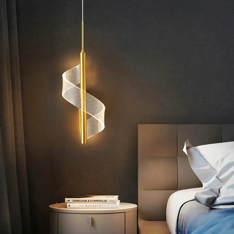 Nordic Spiral LED Pendant Lights Bedside Hanging Lamp Indoor Lighting Bedroom Living Room Home Decoration Modern Acrylic Light tableandwalllamps