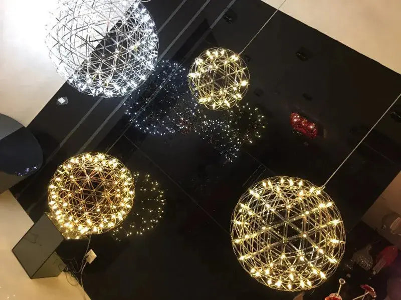 Italy Designer Assembled Spark Ball Led Chandeliers Firework Stainless Steel Loft Living Room Remote Pendant Lamp Indoor Decor tableandwalllamps