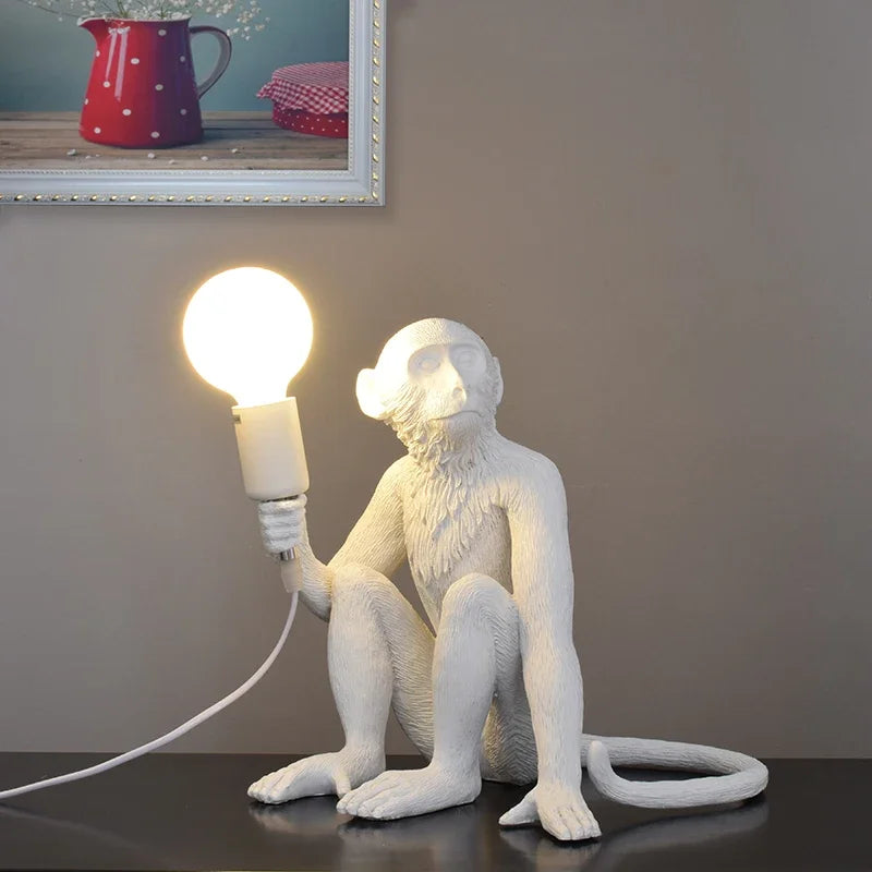 SANDYHA Nordic Resin Table Light Black White Monkey Led Desk Lamp for Bedside Children's Room Study Coffee Shop Decor Wall Lamps tableandwalllamps