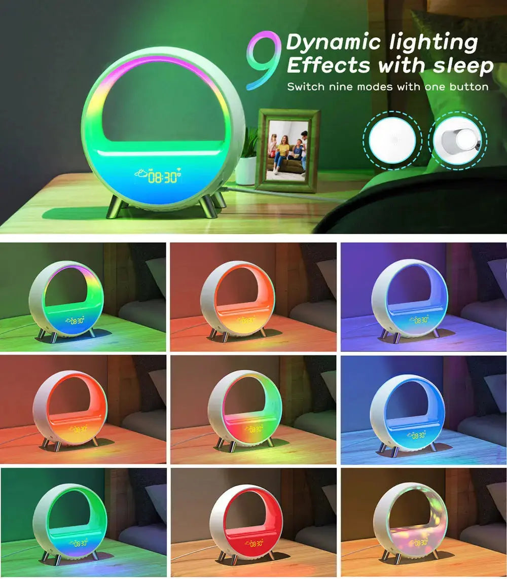 15W Fast Wireless Charger Alarm Clock Speaker Phone APP Control RGB Night Light Charging Station For iPhone 14 13 12 11 Samsung tableandwalllamps