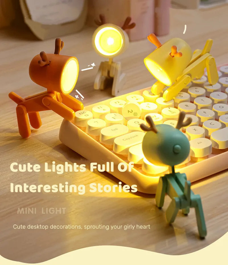 LED Night Light Mini Cute Pet Light Kawaii Gift Cartoon Dog Deer Folding Table Lamp Kids Room Bedside Bedroom Living Room Decor tableandwalllamps