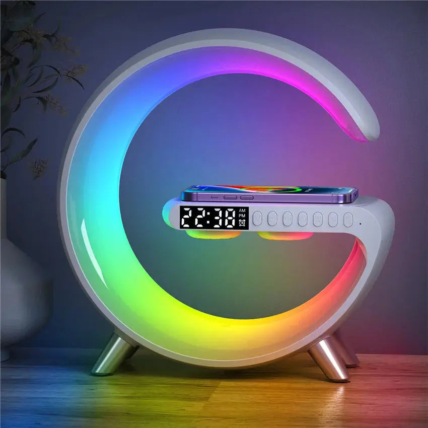 15W Wireless Charger Stand LED RGB Light Desk Lamp Speaker APP Control For iPhone 14 13 12 11 X 8 Samsung Fast Charging Station tableandwalllamps