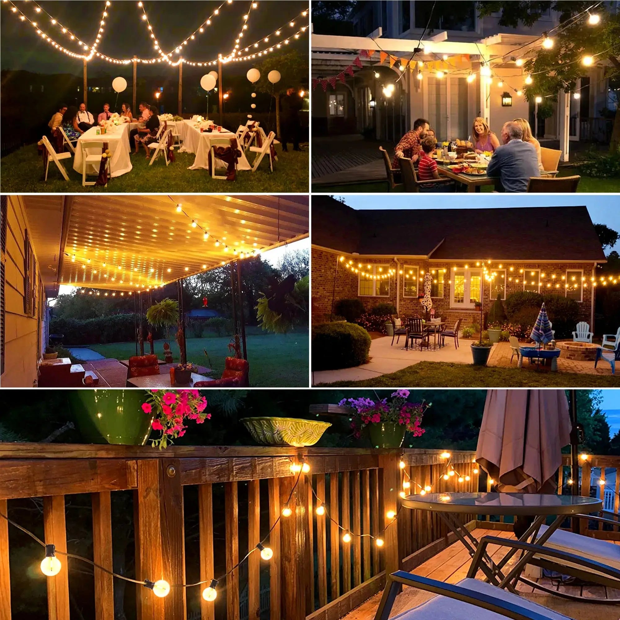 Solar String Lights Outdoor G40 Patio Lights with LED Shatterproof Bulbs,Weatherproof Hanging Lights for Backyard Bistro tableandwalllamps