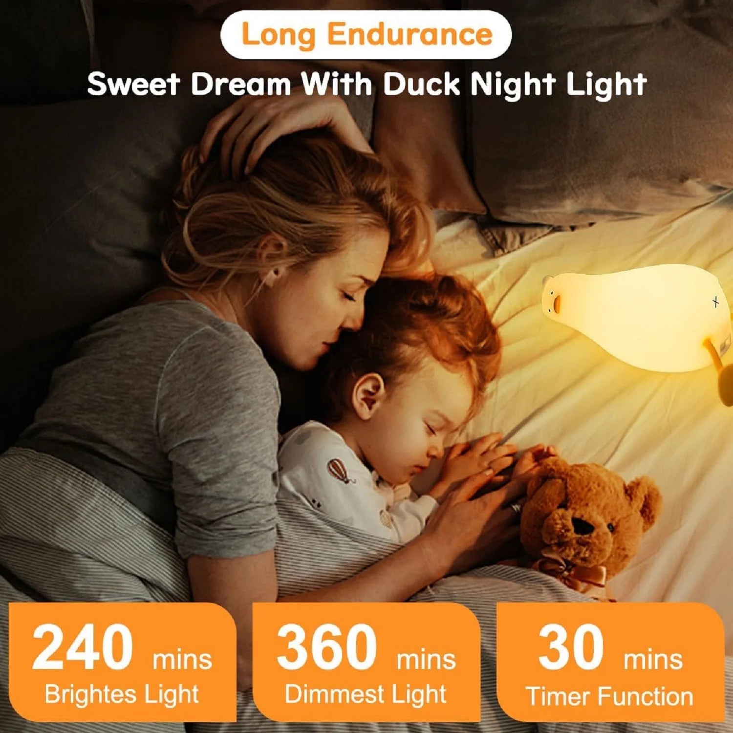 Funny Duck Rechargeable LED Night Light Silicone Lamp Bedside Cartoon Cute Children Nightlights for Home Room Decor Birthday Gif tableandwalllamps