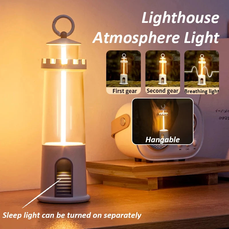 Lighthouse Night Lights Remote Control Moonlight Projection Lamp Magnetic Camping Lamps Bluetooth Music Dimmable Ambient Light tableandwalllamps