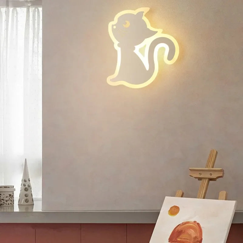 Children's room wall light Northern Europe modern simple creative male and female bedroom minimalist bedside lamp cat wall light tableandwalllamps