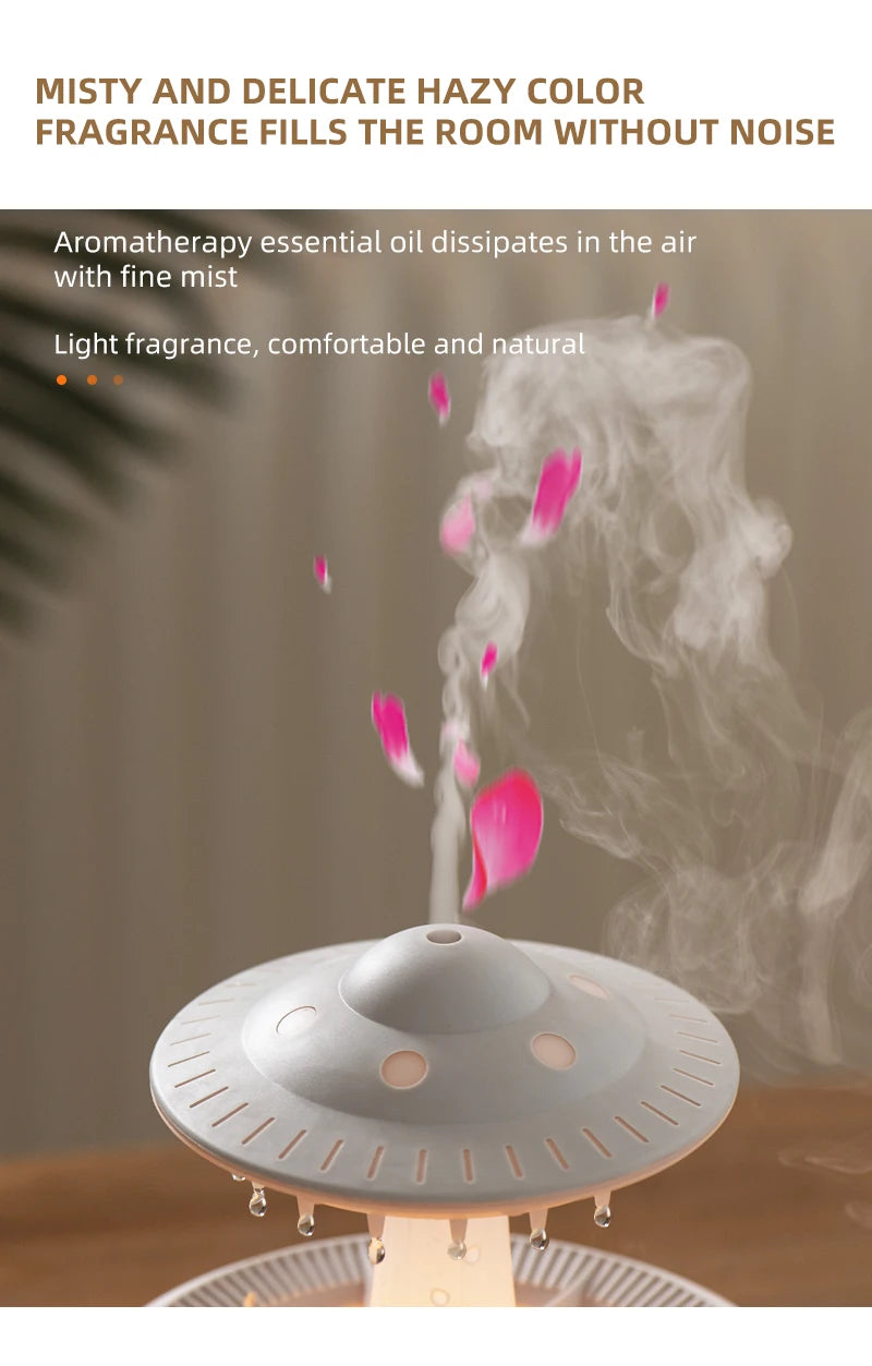 350ml Aroma Air Humidifier Mini Usb Remote Control Raindrop Colorful Light Aromatherapy Room Rain Cloud Aroma Oil  Diffuser tableandwalllamps