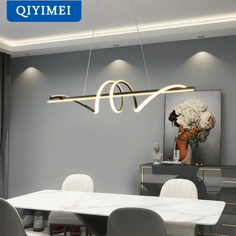 Modern minimalist LED pendant light by QIYIMEI, ideal for dining tables and contemporary home decor.