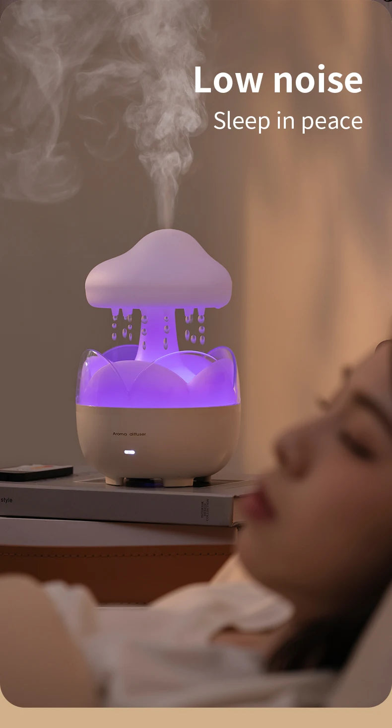 Mushroom Raindrop Air Humidifier Electric Aroma Diffuser Colorful Night Lights Rain Cloud Smell Distributor with Remote Control tableandwalllamps