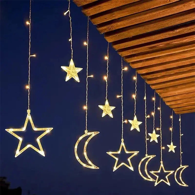 Christmas Lights Solar Moon Star LED String Lights Decoration for Home outdoor Wedding Led Curtain Lamp Holiday Decor tableandwalllamps