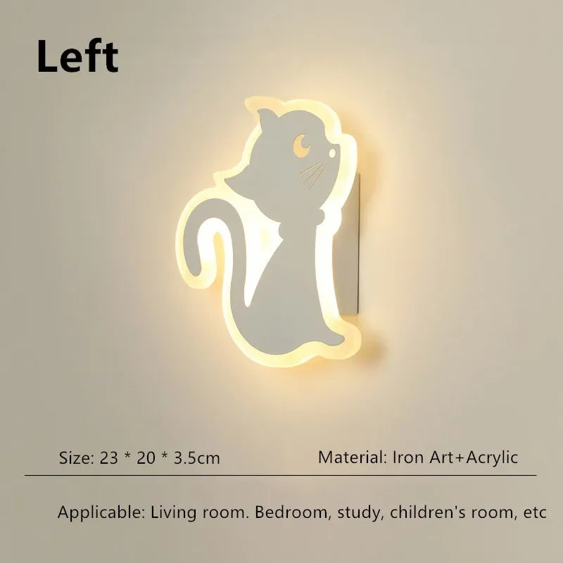 Children's room wall light Northern Europe modern simple creative male and female bedroom minimalist bedside lamp cat wall light tableandwalllamps