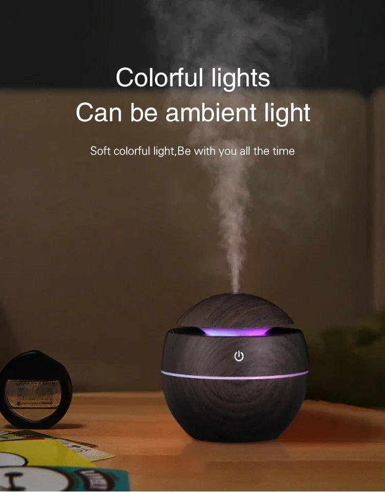 USB Ultrasonic Cool Mist Sprayer Essential Oil Fragrance Mini Home Wood Grain Air Humidifier Electric Air Aroma Diffuser Purifie tableandwalllamps