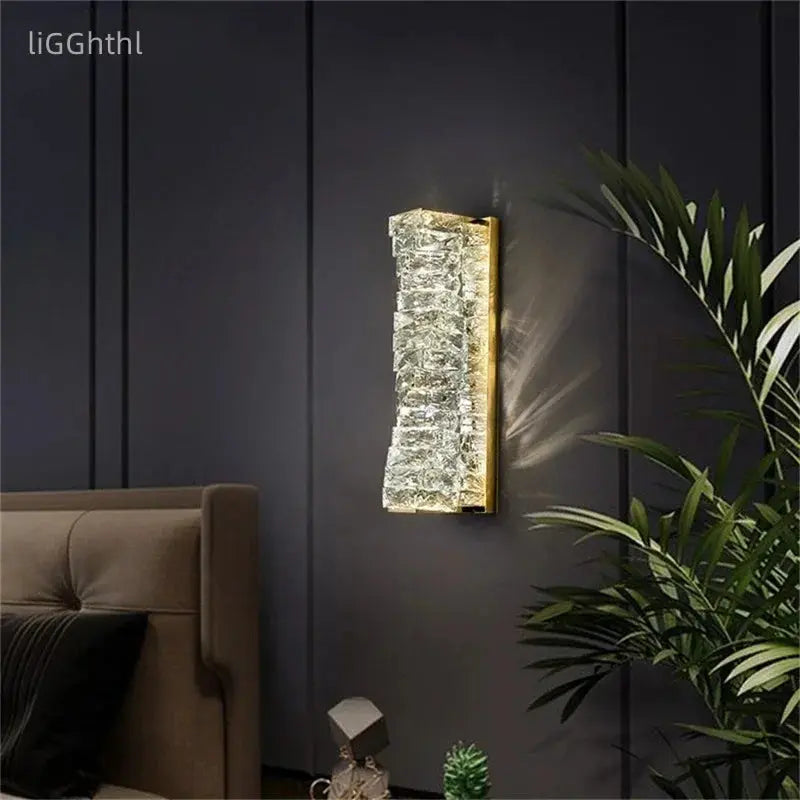 AIGESI Luxury Art Bedroom Crystal LED Bed Wall Lamp High-End Living Room Background Wall Lamp Personality Creative Aisle Light tableandwalllamps