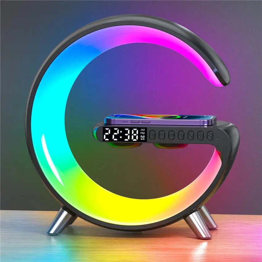 15W Wireless Charger Stand LED RGB Light Desk Lamp Speaker APP Control For iPhone 14 13 12 11 X 8 Samsung Fast Charging Station tableandwalllamps